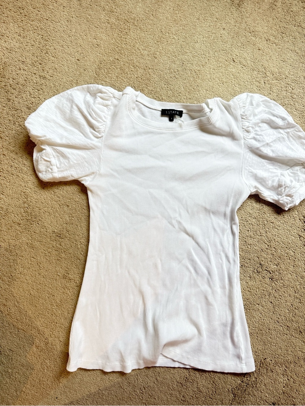 1. State White Ribbed Puff-Sleeve Tee
